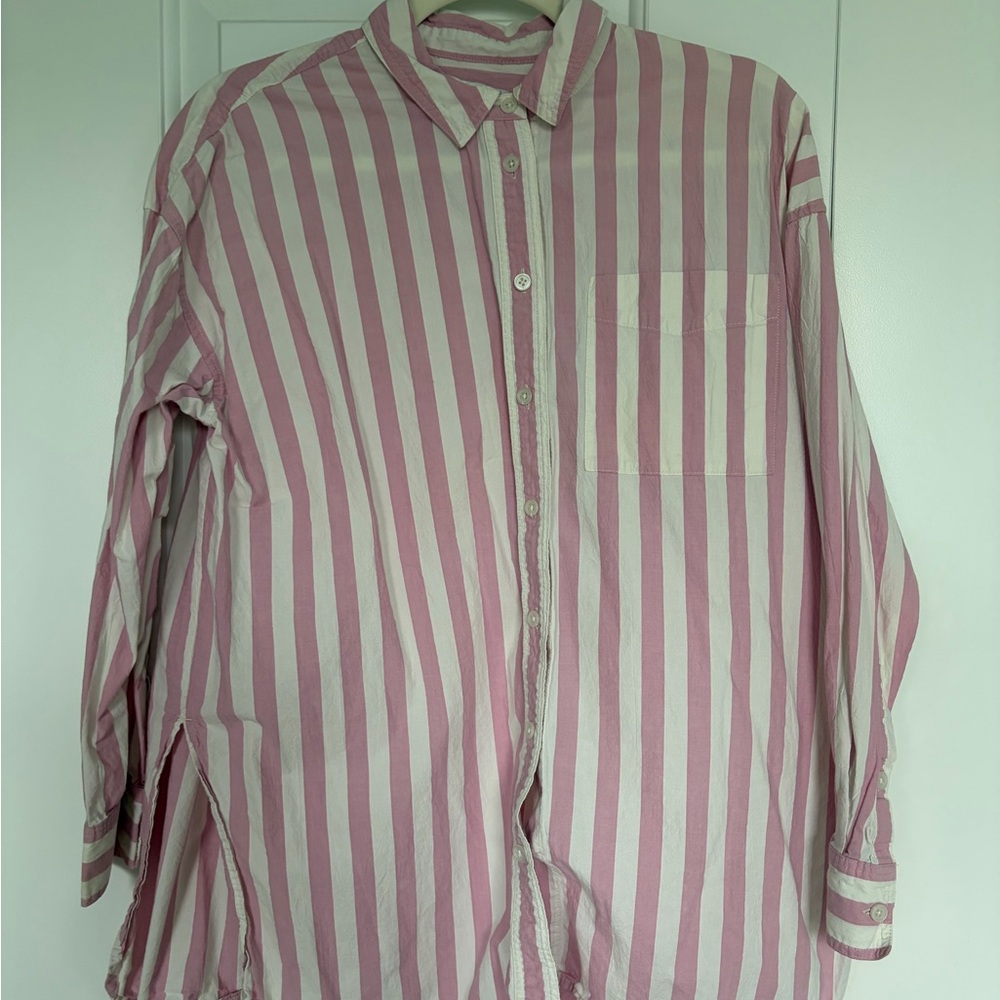 Madewell Pink and Cream Striped Button-Down Shirt